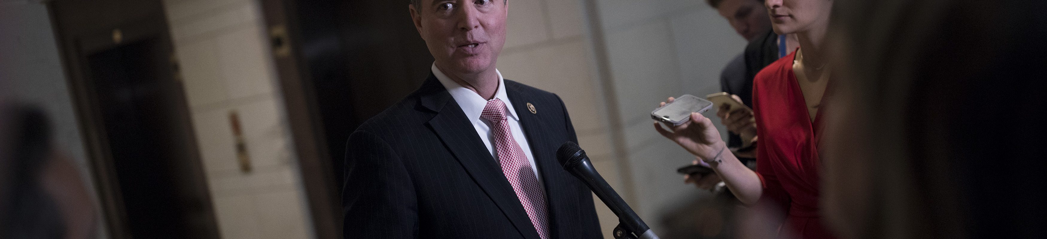 Rep. Adam Schiff (D-CA), Ranking Member on the House Intelligence Committee, speaks with reporters on Capitol Hill on February 15, 2018 in Washington, DC.