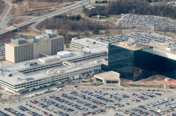 The National Security Agency (NSA) headquarters at Fort Meade, Maryland, as seen from the air, January 29, 2010.