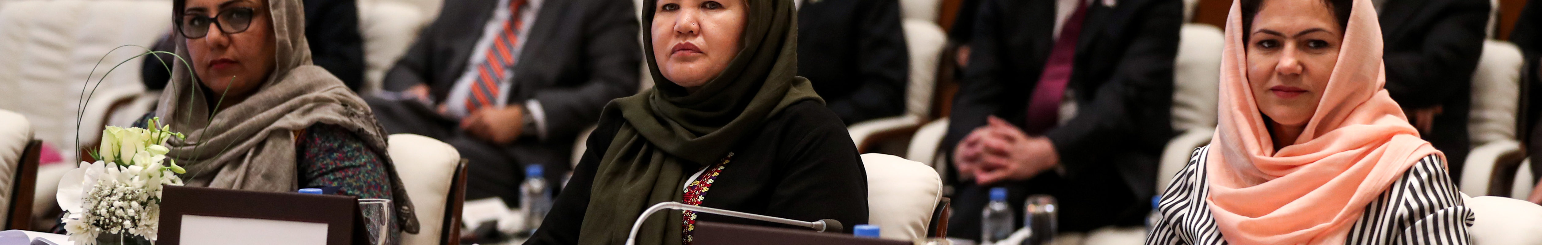 Director of Afghan Women Network (AWN) Mary Akrami, Afghan civil society and women's rights activist Laila Jafari, and Member of the Wolesi Jirga (lower house of the Afghan assembly) Fawzia Koofi attend the Intra Afghan Dialogue talks in the Qatari capital Doha on July 7, 2019.