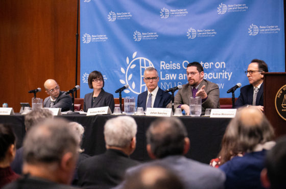 A Reiss Center on Law and Security panel with Liza Goitein, Andrew McCabe, Julian Sanchez, Andrew Weissmann, and Adam Serwer.