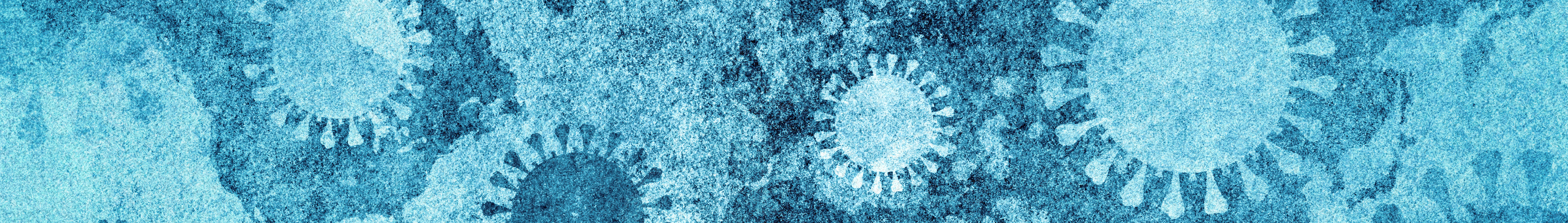 A world map with renderings of the coronavirus spread across it.