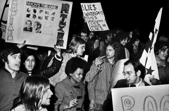 People demonstrate against President Richard Nixon and for the implementation of the impeachment proceedings, 30 January 1974 in Washington.
