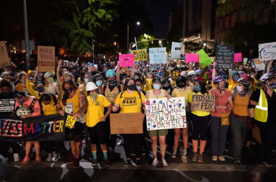 Mothers form the front line of a protest march toward Mark O. Hatfield U.S. Courthouse on July 20, 2020 in Portland, Oregon.