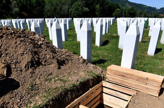 a prepared grave at Potocari memorial cemetery, near Srebrenica two days before the commemoration 25 years after Srebrenica massacre on July 9, 2020.
