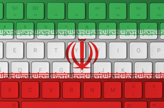 Iran flag and computer keyboard