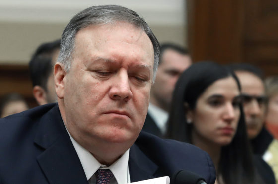 Secretary of State Mike Pompeo looks over his papers while testifying before the House Foreign Affairs Committee, on Capitol Hill February 28, 2020 in Washington, DC.