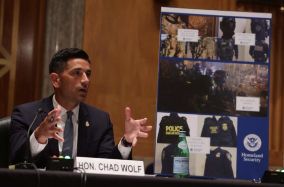 US Department of Homeland Security Acting Secretary, Chad Wolf, testifies before the Senate Homeland Security and Governmental Affairs Committee on August 6, 2020 in Washington, DC, to answer questions about the use of federal agents during protests in Portland, Oregon.