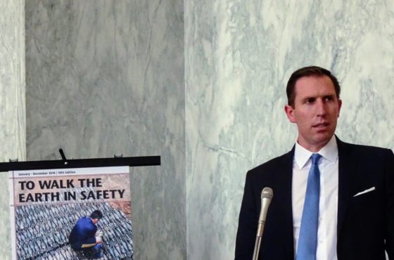 State Dept PM’s Marik String speaks at annual To Walk The Earth In Safety event.