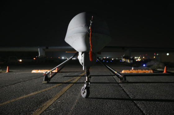 A U.S. Air Force MQ-1B Predator unmanned aerial vehicle (UAV), awaits a mission at an air base in the Persian Gulf region on January 7, 2016.