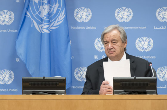 Secretary-General António Guterres briefs reporters on the signing of a ceasefire agreement by the Libyan parties in Geneva under the auspices of the United Nations.