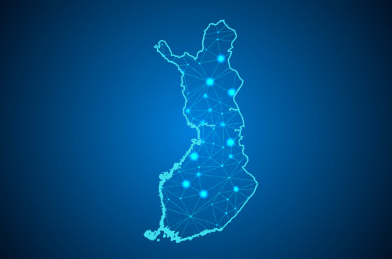 Map of Finland with an abstract pattern representing networks.