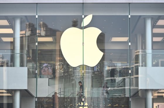 A man walks inside the Apple store in Hong Kong on October 10, 2019.