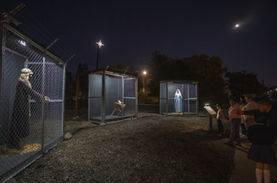 A Christmas nativity scene depicts Jesus, Mary, and Joseph separated and caged, as asylum seekers detained by U.S. Immigration and Customs Enforcement, at Claremont United Methodist Church on December 9, 2019 in Claremont, California.
