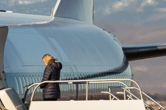 U.S. Immigration and Customs Enforcement (ICE) detainees board a Swift Air charter flight at McCormick Air Center on February 18, 2020 in Yakima, Washington.