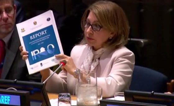 Suzan Aref, founder and director of Women Empowerment Organization in Iraq discusses a national report on implementation of the country’s first national action plan on women, peace and security, pursuant to U.N. Security Council Resolution 1325, at the United Nations in January 2019.