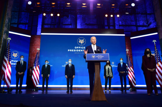 President-elect Joe Biden introduces key foreign policy and national security nominees and appointments at the Queen Theatre on November 24, 2020 in Wilmington, Delaware.
