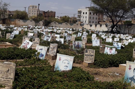 Graves of people including children who were killed in the war including airstrikes carried out by warplanes of the Saudi-led coalition, are seen at a cemetery on June 17, 2020 in Sana'a, Yemen.