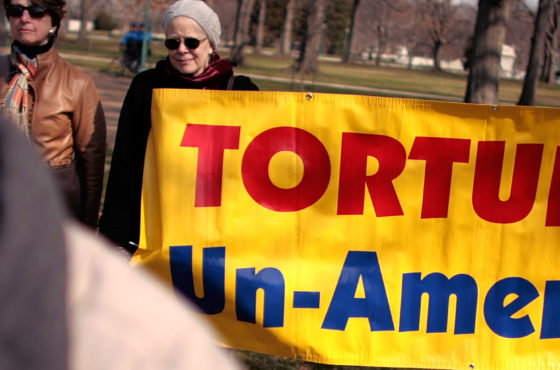 Members and supporters of The Washington Region Religious Campaign Against Torture hold a rally to demand Congressional action to stop torture on Capitol Hill March 10, 2008 in Washington, DC. A banner reads, “Torture is un-American.”