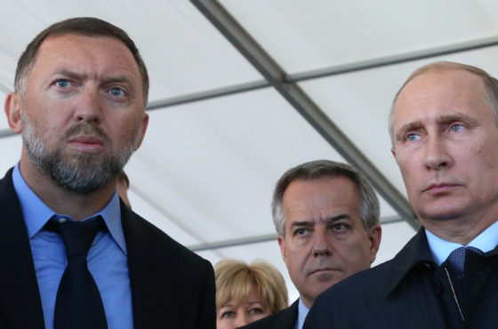 Russian President Vladimir Putin and Oleg Deripaska, a billionaire businessman are seen visiting the RusVinyl Russian-Belgian joint polymer plant, near Nizhny Novgorod, 430 km. East of Moscow.