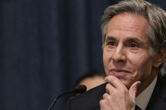 Antony Blinken rests his chin in his hand during his confirmation hearing to be Secretary of State before the US Senate Foreign Relations Committee on January 19, 2021 in Washington, DC.