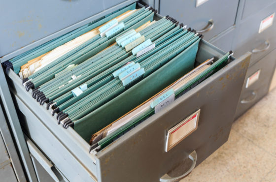 File folders in a filing cabinet