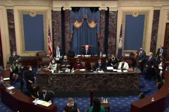 The Senate floor during the start of the impeachment hearing on January 11, 2021.